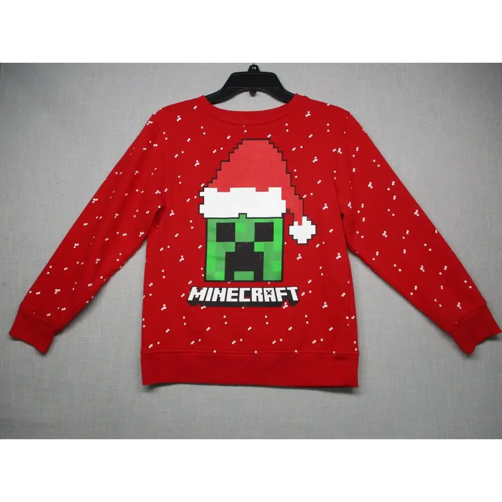 Minecraft Red Holiday Gamer Graphic Crewneck Sweatshirt Creeper Boys‎ Size XL